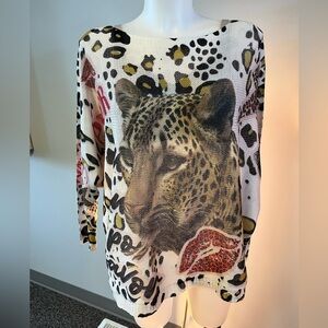 NWT Leopard Graphic Knit Sweater - Cream Multi